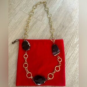 Vintage Agate Slices Goldtone Long Chain Necklace